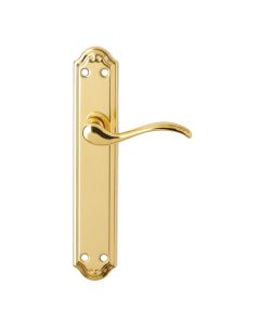 Manivela puerta 00666 placa larga hierro estampado laton pulido 666 micel