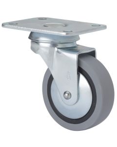 Rueda giratoria platina 70x55mm 015kg cojinete liso 030mm goma inyectada negra bandaje gris ruedas alex 1-0214