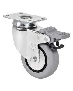 Rueda giratoria con freno platina 70x55mm 060kg cojinete liso 080mm goma inyectada negra bandaje gris ruedas alex 1-0386