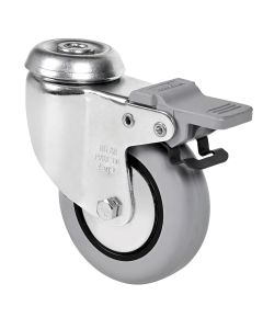 Rueda giratoria con freno agujero pasante 060kg cojinete liso 080mm goma inyectada negra bandaje gris ruedas alex 1-0387