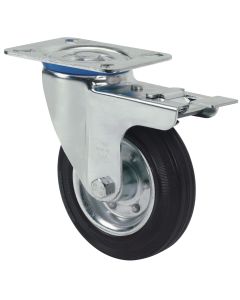 Rueda giratoria con freno platina 106x086mm 140kg cojinete rodillos disco metalico 125mm goma natural negra ruedas alex 2-1150