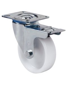 Rueda giratoria con freno platina 105x080mm 130kg cojinete liso 080mm poliamix blanco ruedas alex 2-2340