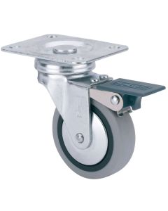 Rueda giratoria con freno platina 46x36mm 017kg cojinete liso 040mm goma inyectada negra bandaje gris ruedas alex 1-0547