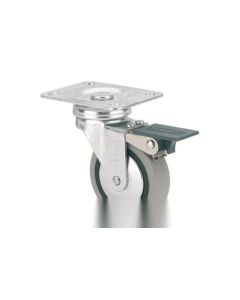 Rueda giratoria con freno platina 70x55mm 022kg cojinete liso 050mm goma inyectada negra bandaje gris ruedas alex 1-0548