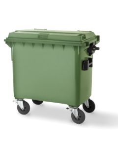 Contenedor basura con ruedas y pedal tapa plana 770lt plastico verde w-weber 04013-5