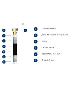 Latiguillo sanitario hembra hembra 20 bares maximo 110º aenor 3/8-1/2"-40cm inox mateu 701040007