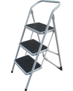 Escalera domestica barandilla baja 3 peldaños 38x26cm 0,73mt acero blanco cody