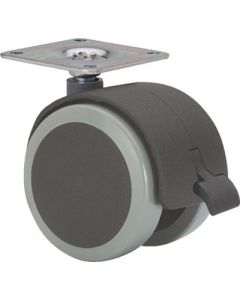 Rueda giratoria doble con freno platina 42x42mm 050kg 050mm poliuretano negra bandaje gris ruedas alex 1-0643