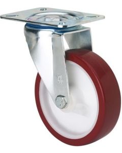 Rueda giratoria sin freno platina 106x086mm 200kg cojinete liso 125mm poliuretano inyectado blanco bandaje rojo ruedas alex 2-2357