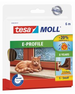 Burlete puerta/ventana adhesivo perfil en "e" 9mmx06mt caucho marron tesa tape 05463