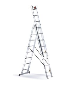 Escalera industrial transformable triple con base 7 peldaños 2,10/4,90mt aluminio svelt e37