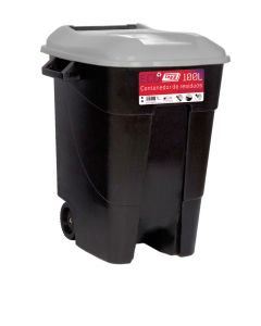 Contenedor basura con ruedas tapa 100 lt plastico negro tapa gris tayg 420009