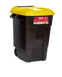 Contenedor basura con ruedas tapa 100 lt plastico negro tapa amarilla tayg 420016