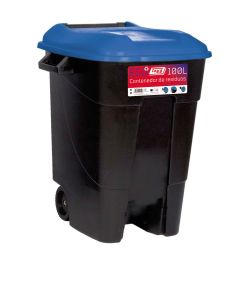 Contenedor basura con ruedas tapa 100 lt plastico negro tapa azul tayg 420023