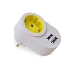 Adaptador electricidad 16a-250v blanco/pistacho famatel 1 toma+2 usb 2.1 1308