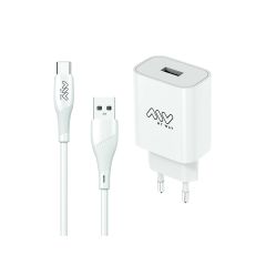 Pack transformador con cable usb tipo c 2a 15,6x8x3cm abs blanco myway