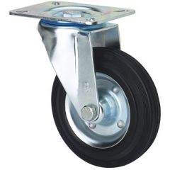 Rueda giratoria platina 106x086mm 110kg cojinete rodillos disco metalico 100mm goma natural negra ruedas alex 2-0225