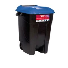 Contenedor basura con ruedas tapa 100 lt plastico negro tapa azul tayg 420023