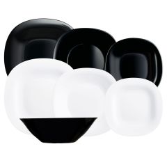 Vajilla mesa cuadrada vidrio opal negro y blanco neo carine luminarc