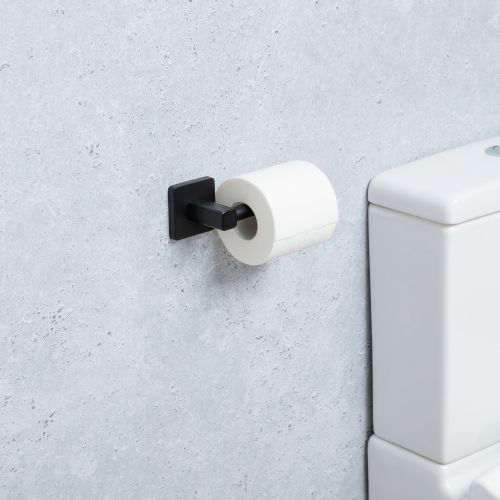 Portarrollos Tatay Onyx – Sin Tapa, En Aluminio Negro Mate, Con Doble Sistema De Fijación (tornillos O Adhesivo)